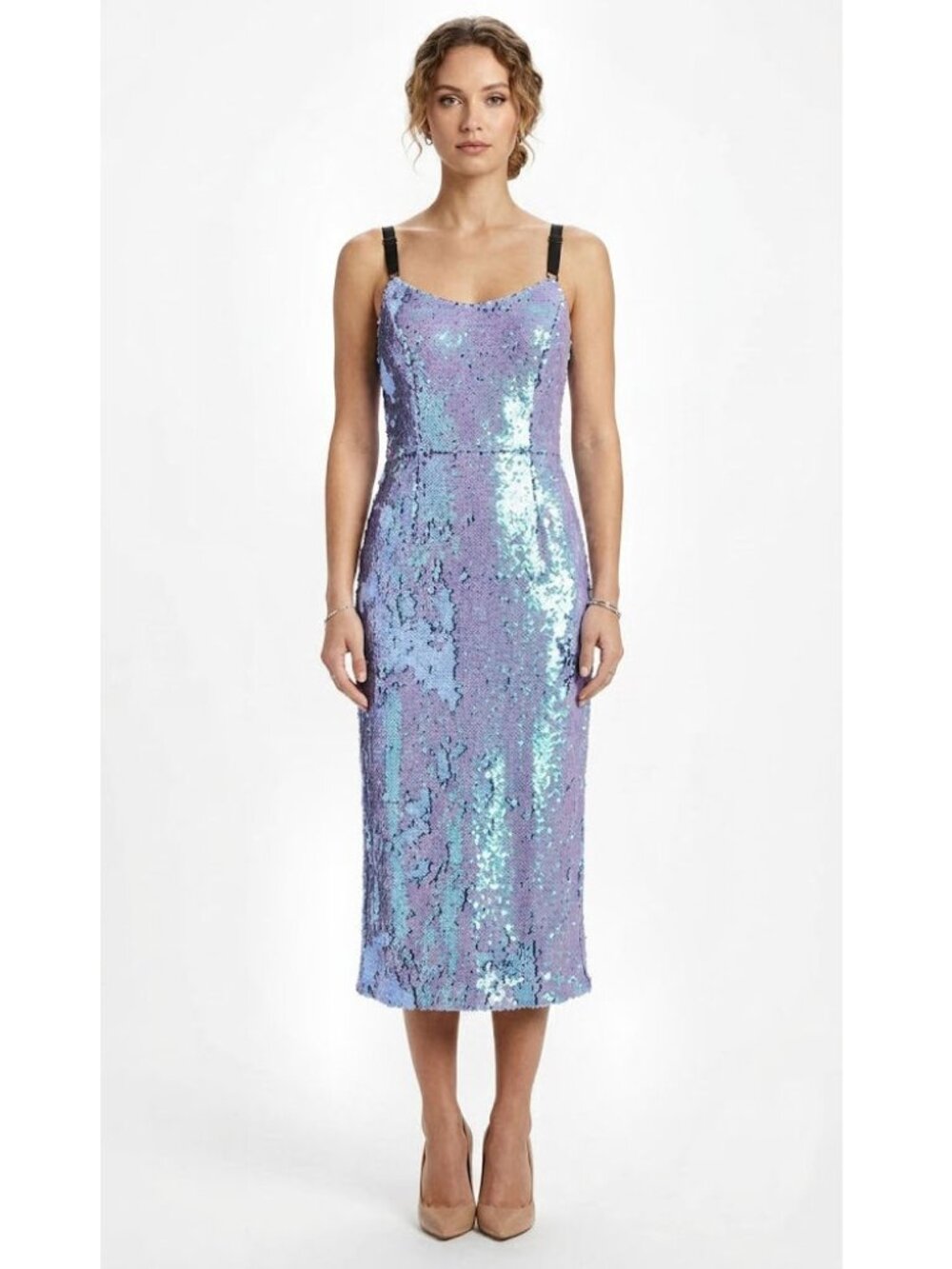 Dress The Population Lynda Sequin Midi Cocktail Dress, Lavender, Womens Size M